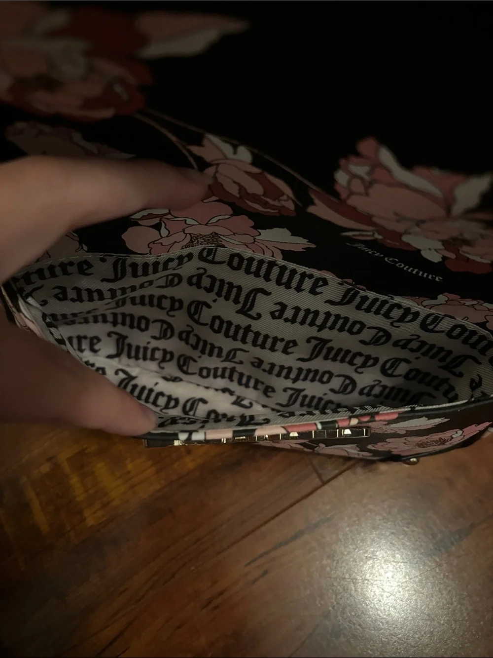 Juicy Couture Black Floral Mini Backpack with Pink Roses